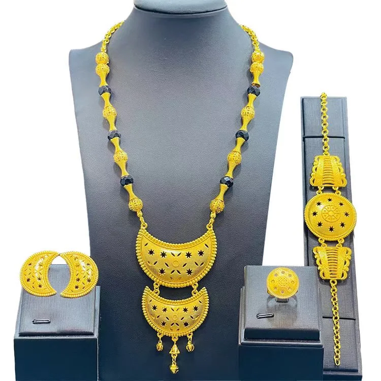 2023 New Design Dubai Gold Color Fashion Wedding Bridal Accessories Costume Necklace Set African Costume Jewelry Sets
