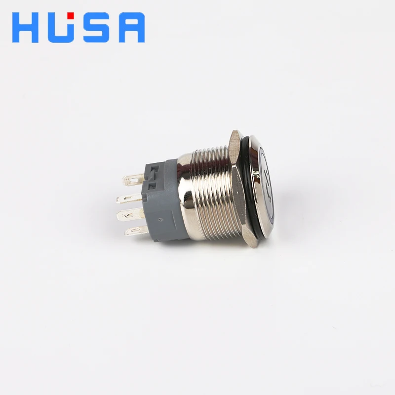22mm Flat Head 8pin  Electrical Switch 24V ring& Power led lamp stainless steel waterproof latching metal push button switch