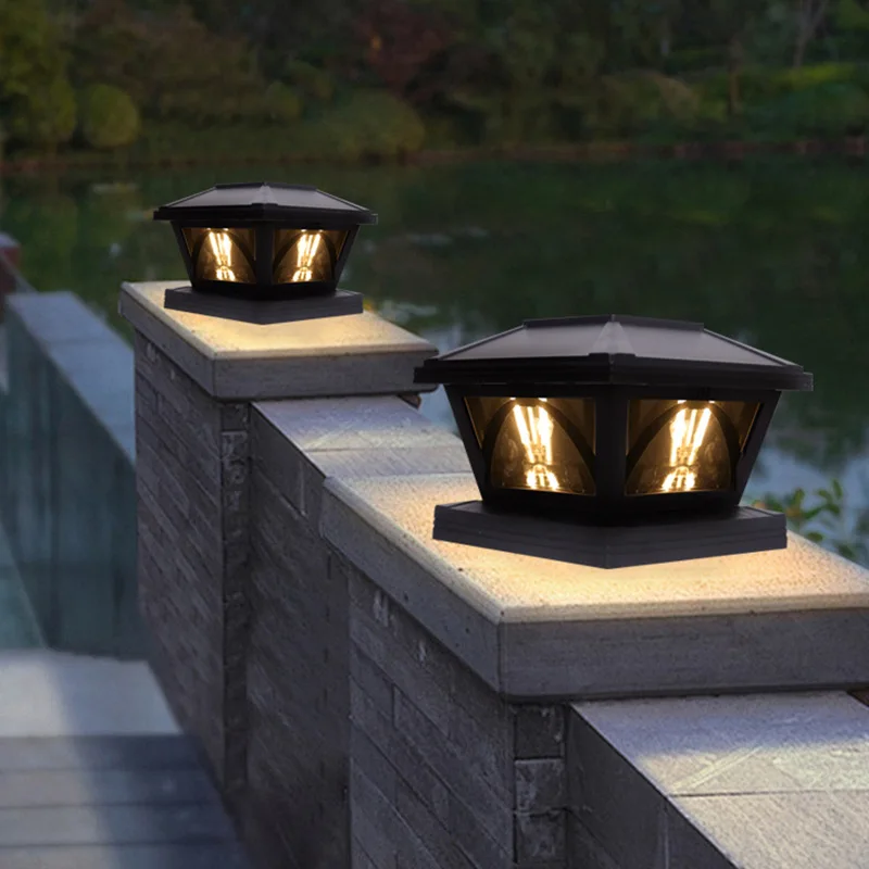 High quality decorative aluminum antique fence main gate pillar light garden lights