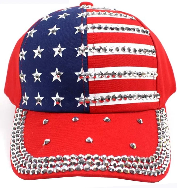 New style fashion crystal clear rhinestones american flag Independence Day July 4th hat cap
