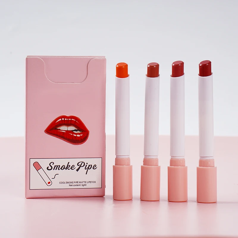 Private Label 4 Pcs Cigarette Smoke Custom Long Lasting Waterproof Makeup Velvet Red Matte Lipstick Set