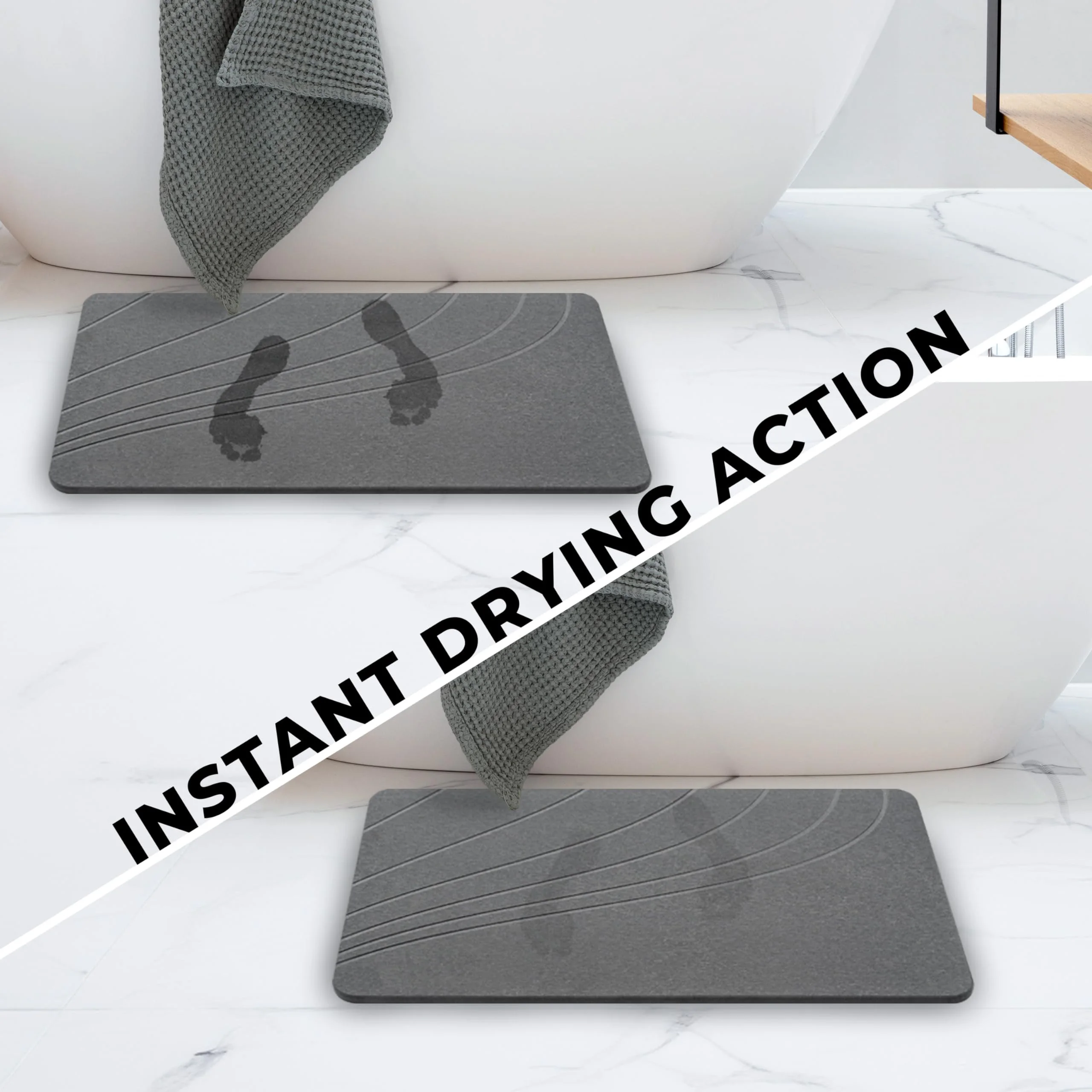 FMT Latest Classic Fast Water Drying Ultra Absorbent Non-slip Solid Grey Bath Mat Customized Diatomaceous Earth Stone Mat