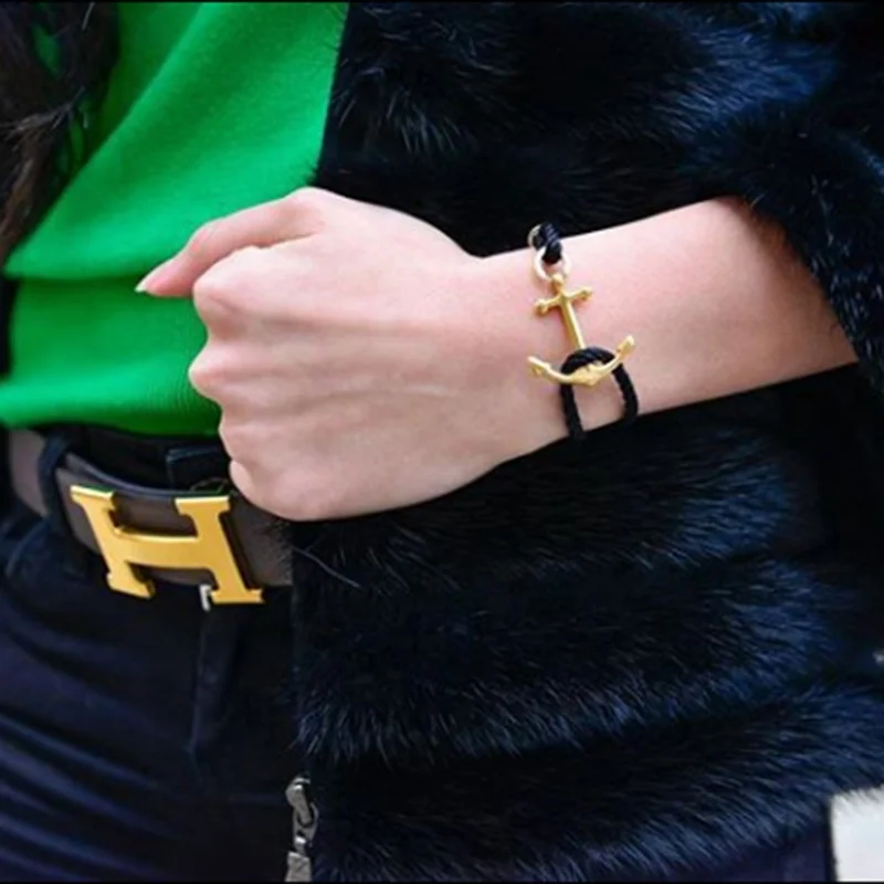 Personalized Quality Nylon rope with Stainless steel 18K Gold bracelet Engraved logo unisex men women  fashion jewelry supplier