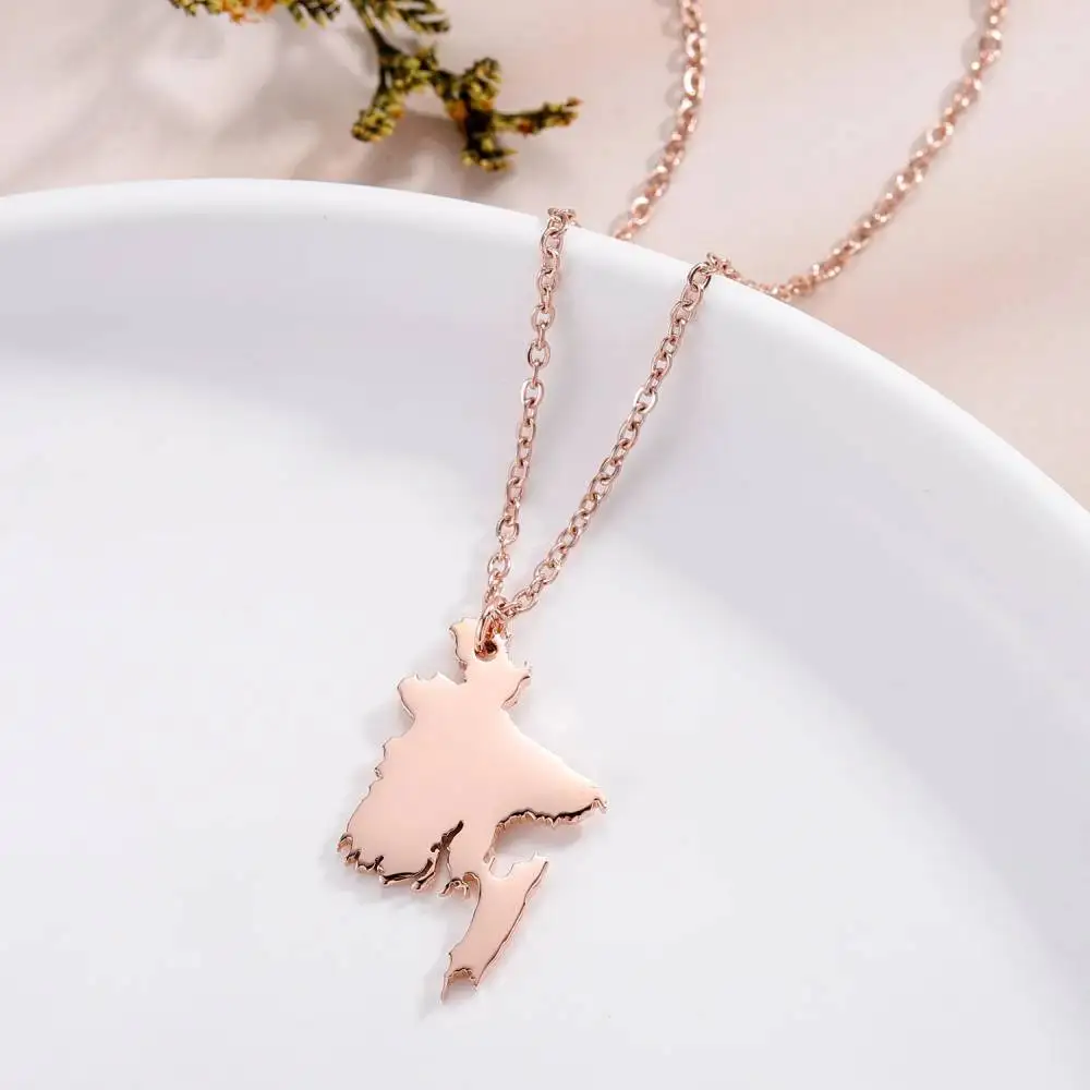 wholesale fashion jewelry custom stainless steel country map necklaces Bangladesh country map pendant necklace for men women