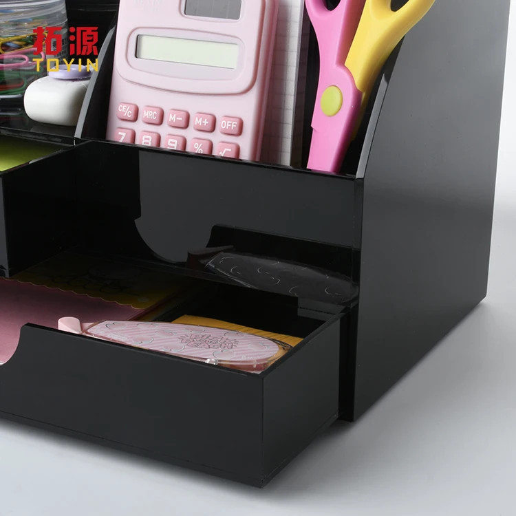Custom Black Acrylic Pen Holder Desk Organizer Acrylic Drawer Organizer