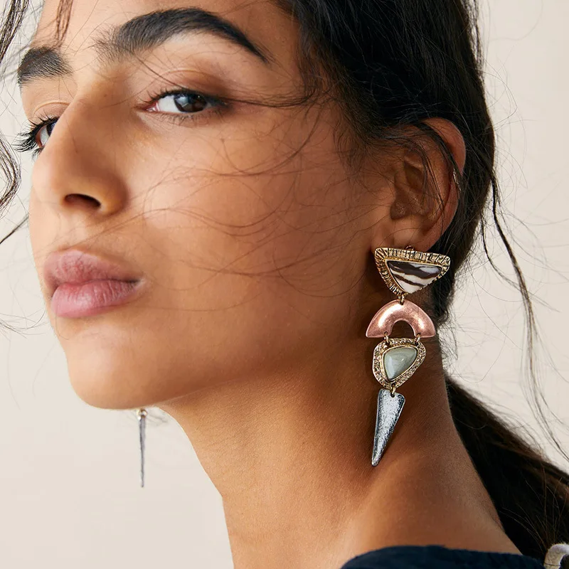 HANSIDON Women Trendy ZA Geometric Big Stone Drop Earrings Boho Jewelry Vintage Handmade Dangle Earrings