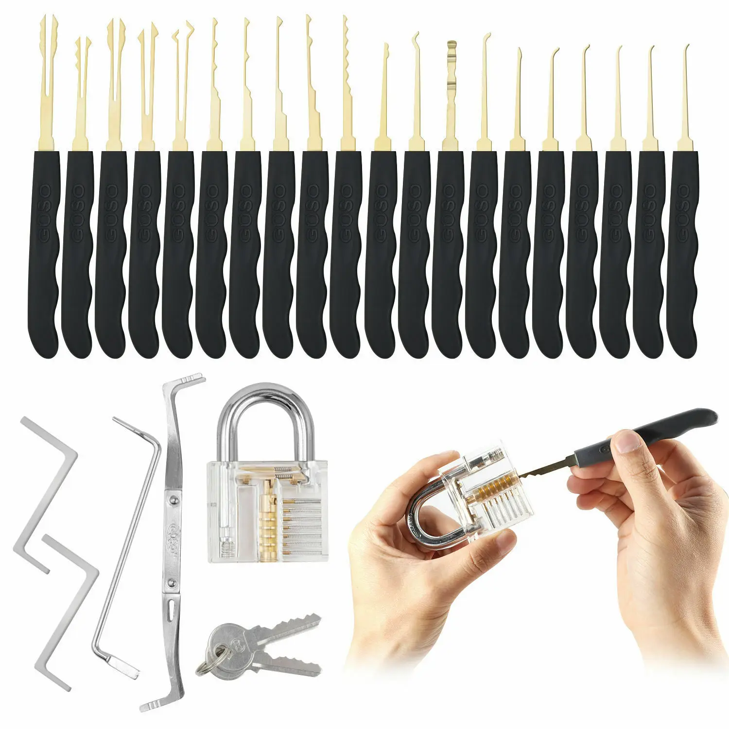 wholesale Transparent Practice Padlock locksmith tool lockpicking 24pcs lock pick tools lock set