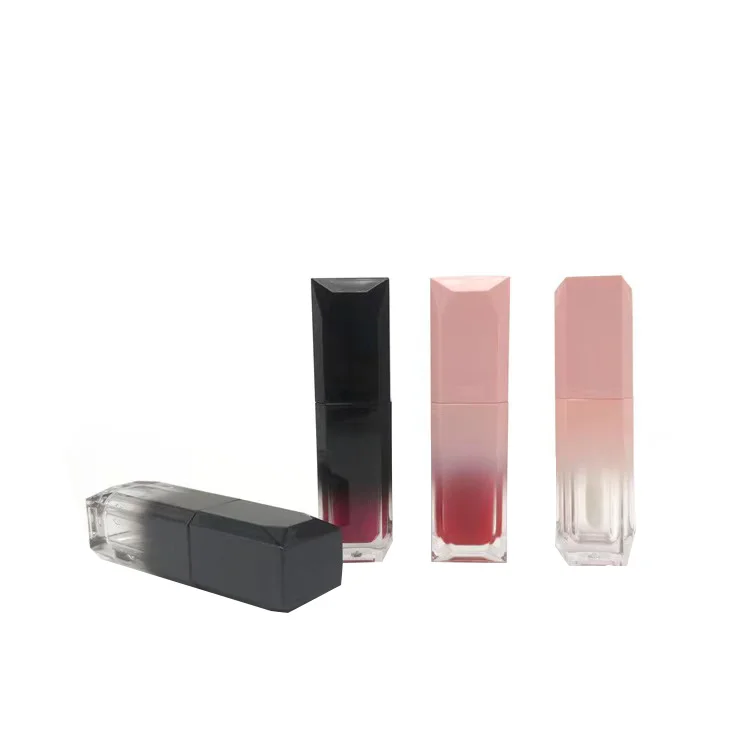 Square shape gradient black lip gloss tube container PET lipstick tube