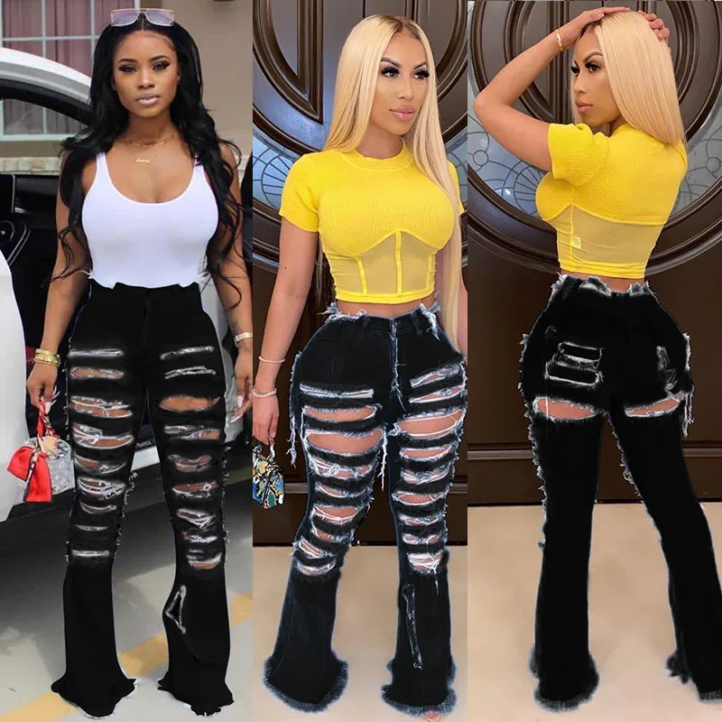  Summer hot sell women ripped stretchy jeans trousers