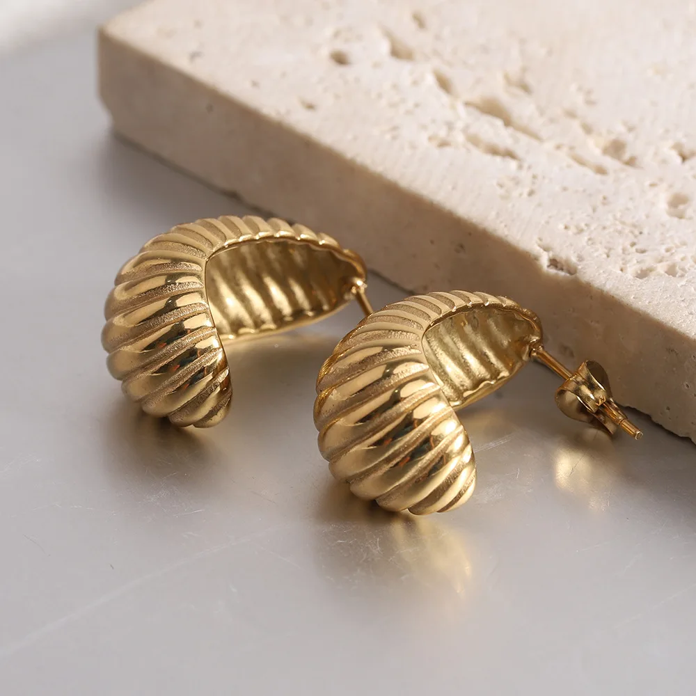 Trendy Design 18k Gold Plated Stainless Steel Geometric Earring Jewelry Fashion Unique Chunky C Shaped Hoop Earings for Women