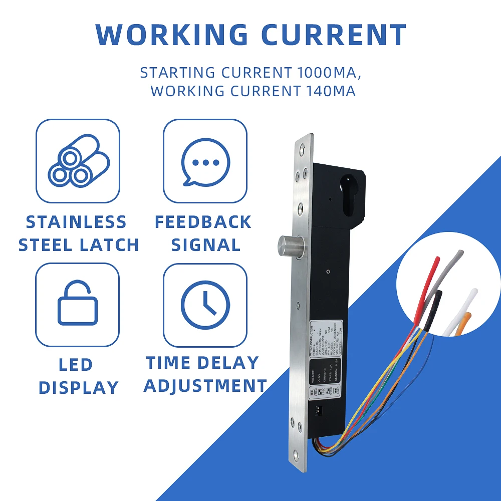 Electronic Door Lock Electric Access Control Bolt Lock Safe Secure Mortise Lock Time Delay Function