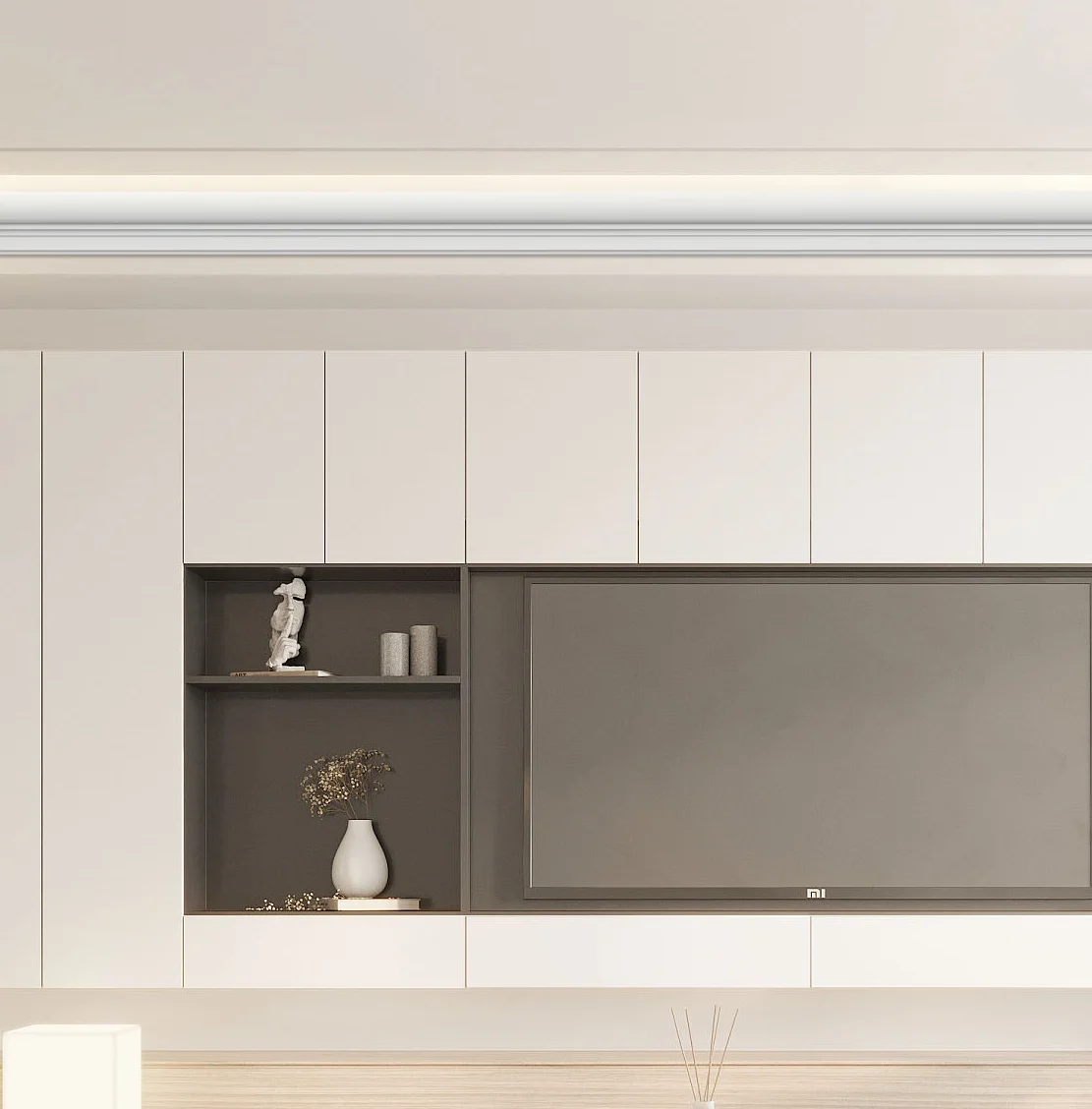 Guancheng 72*41mm European Style White Color Laminate Crown Moulding Waterproof Easy Installation Decorative