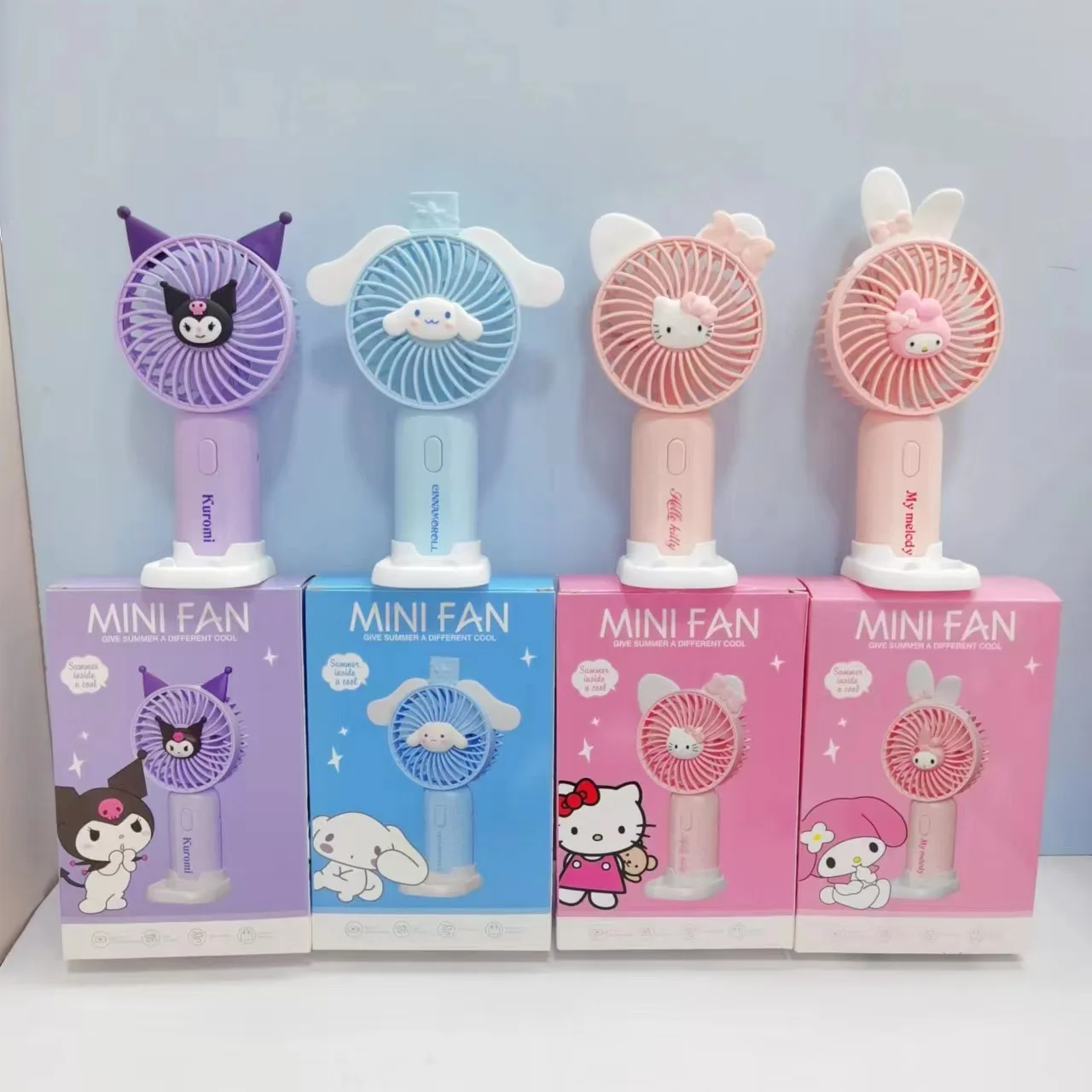 Wholesale Cute Cartoon Sanrioed Portable Small Electric Fan Kulomi Kitten Cat Handheld Desktop Fan Summer Cooling