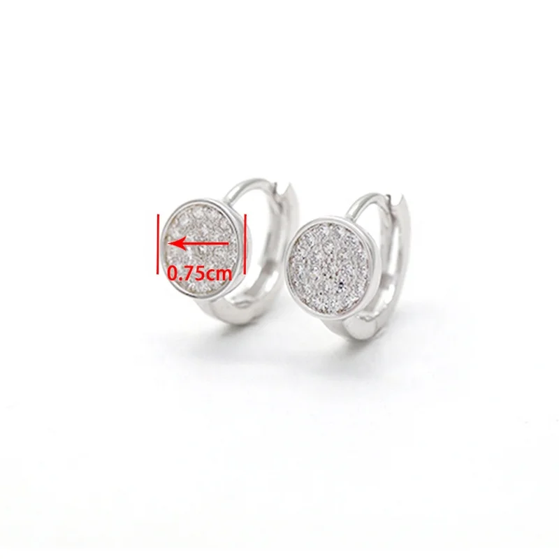 Simple set full CZ Zircon round disc earrings for women 925 sterling silver coin piercing earrings