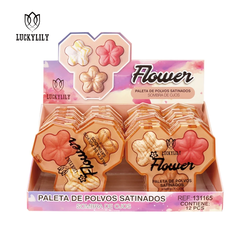 Luckylily Wholesale 3 Color Flower Shaped Pressed Powder High Pigment Pressed Powder Foundation  Face Powder For Makeup