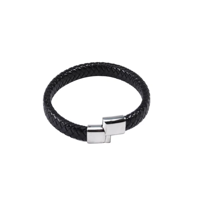 Amazon Hot sale Handmade mens Stainless steel braided leather bracelet for guys