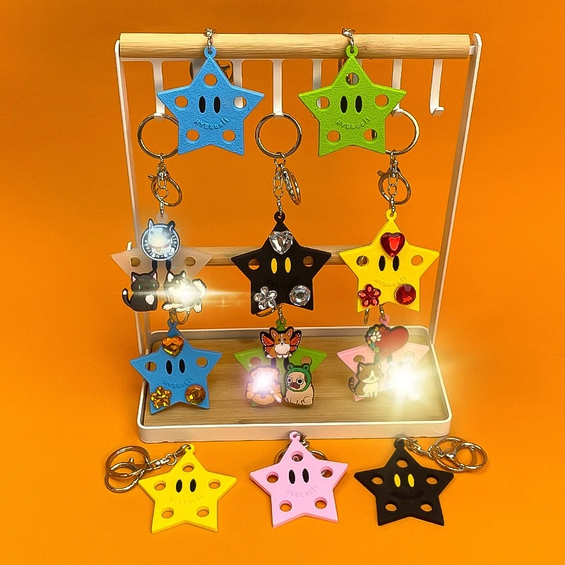 EVA design Custom star keychain Wholesale with Hole color Star Silicone Key Ring 2D Rubber shoe charms DIY Personalized KeyChain