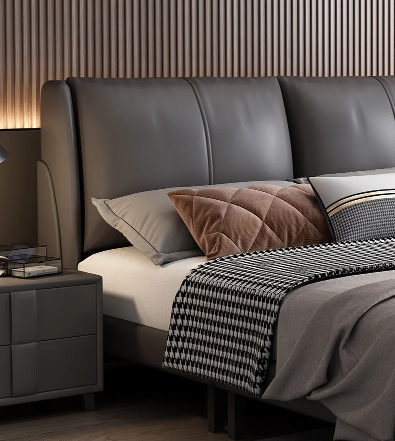 High quality new design lightweight luxury modern leather bed frame bedroom furniture Double bed 1.8m king bed