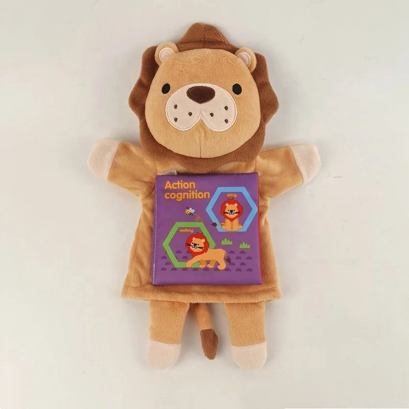 Mirror Folding Customized Cute Baby Soft Kids Quiet Cloth Books Children edu with Plush Hand Puppet