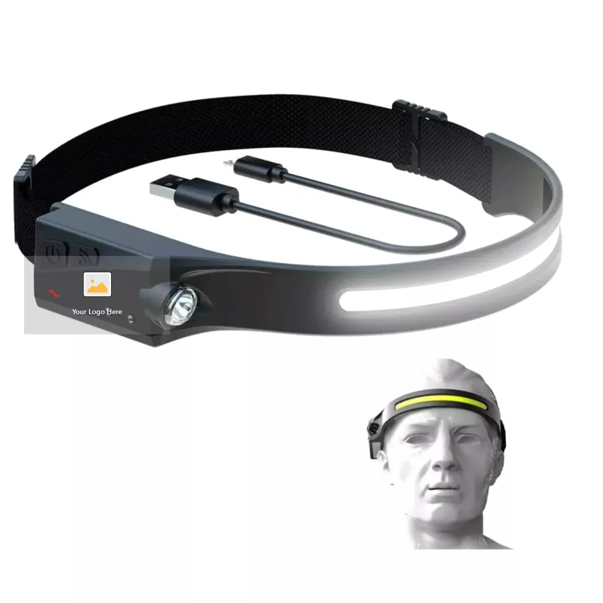 1200 люмен индукционный перезаряжаемый водонепроницаемый COB + XPE светодиодный широкоугольный налобный фонарь с датчиком движения