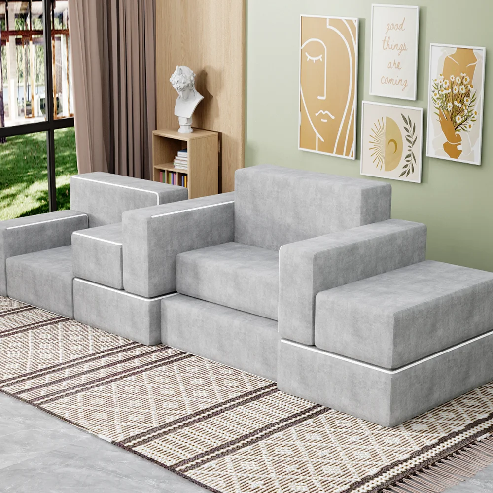 Factory Customized 6 8 10 12 pcs Play  baby Couch Convertible Foam Sofa Modular Kids Play Couch for Living Room Playroom Bedroom