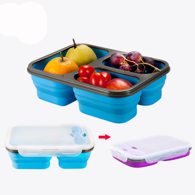 Collapsible Tiffin Lunchbox Biodegradable Foldable Food Storage Containers with lid Silicone Bento Lunch Box