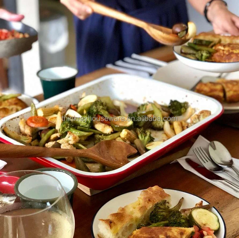 Custom Kitchen Use Vintage Enamelware Roasting Pan Custom Color Butcher Tray Enamel Serving Tray