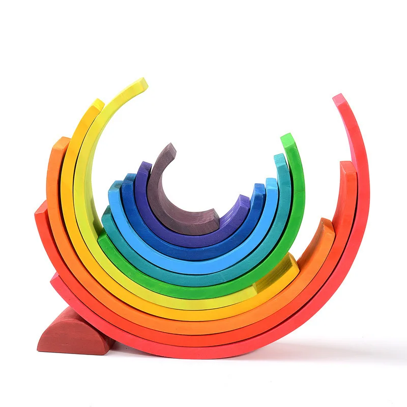 
Hot sale good quality pine wood kids toys 12pcs wooden rainbow stacking toys 