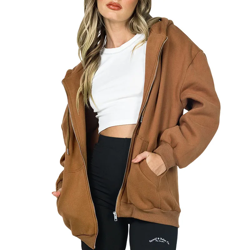 Wholesale zipper hoodies women winter custom cotton women oversize zip up hoodies with pockets
