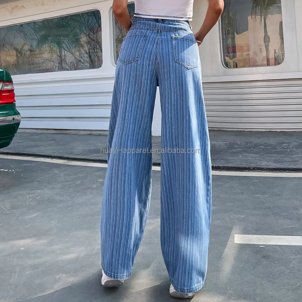 Женские джинсовые штаны и брюки большого размера в полоску с широкими штанинами