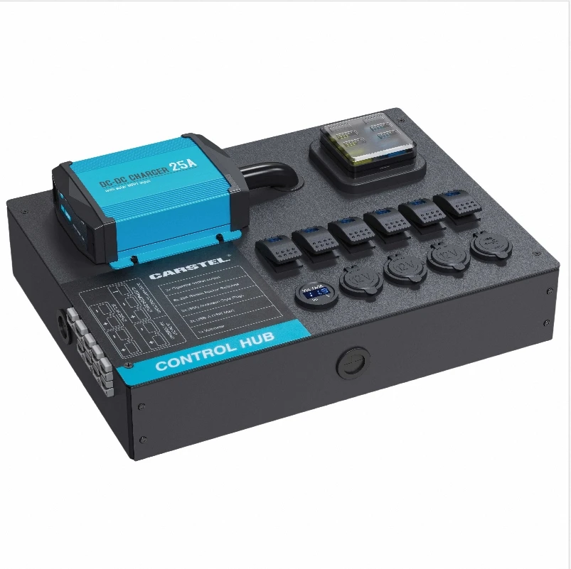 Factory Aluminum Case Rocker Switch Panel Kit 12V Control Hub with DC-DC Charger for RV Power System