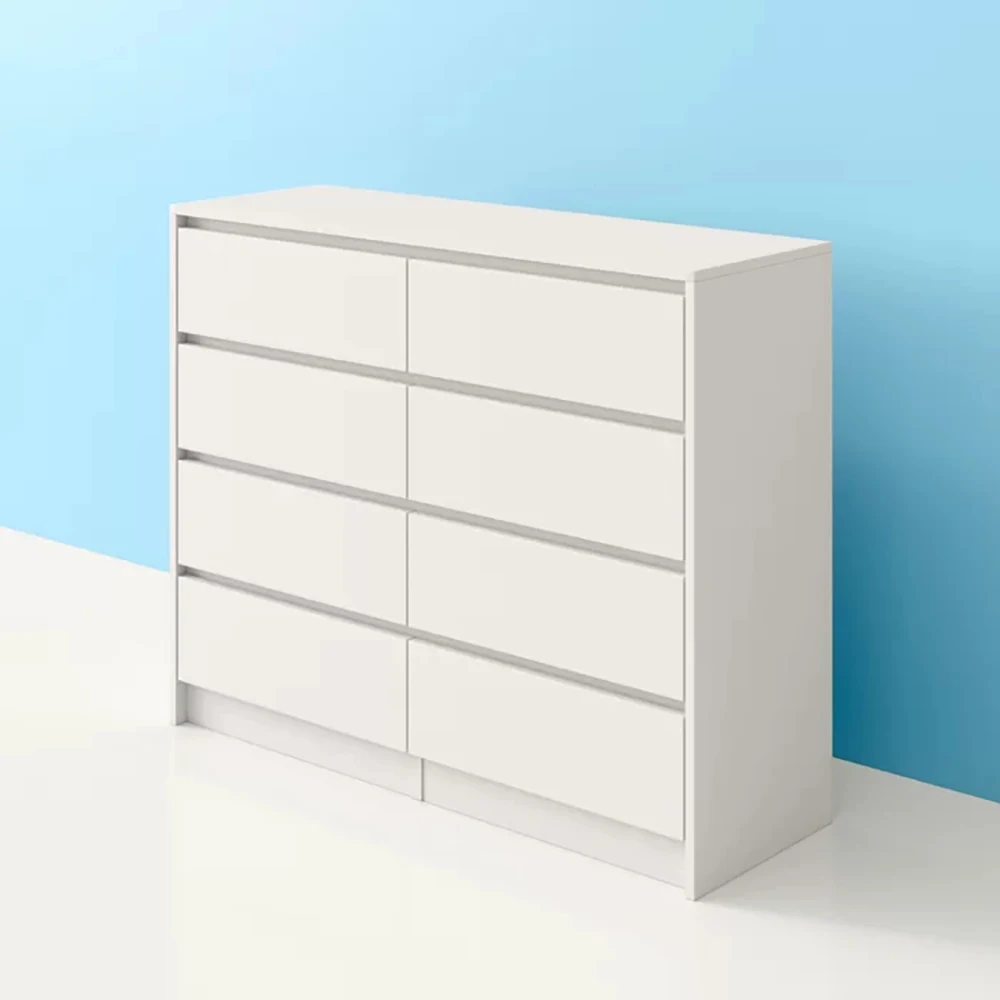 Chest of Drawers Factory New China Design Gloss Finish White 8 Drawer Storage Stainless Steel Laminated Board Metal Slide 32.6kg