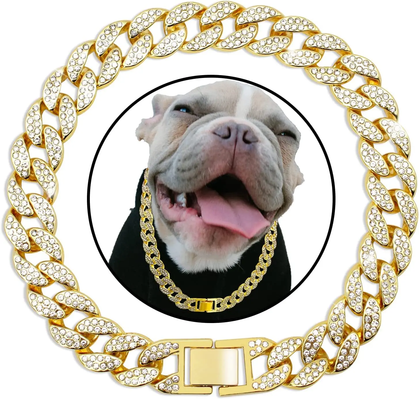 WT  pet gold chain dog collar gold stainless steel metal gold cuban link dog chain dog collar