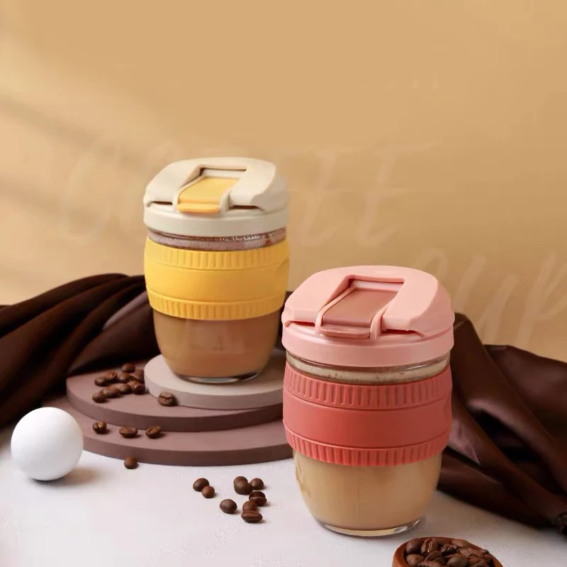 Microwave Safe BPA Free Glass Coffee Travel Mug with Spill-proof Lid