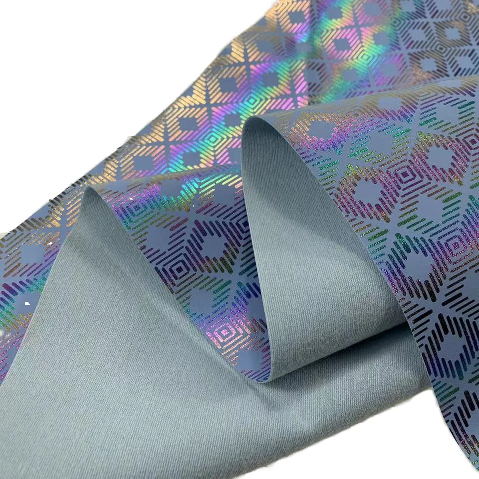 0.75mm Reflective Rainbow PU Synthetic Fabric Waterproof Abstract Geometric Figure Foiled Sofa Bag Furniture Garment Decorative