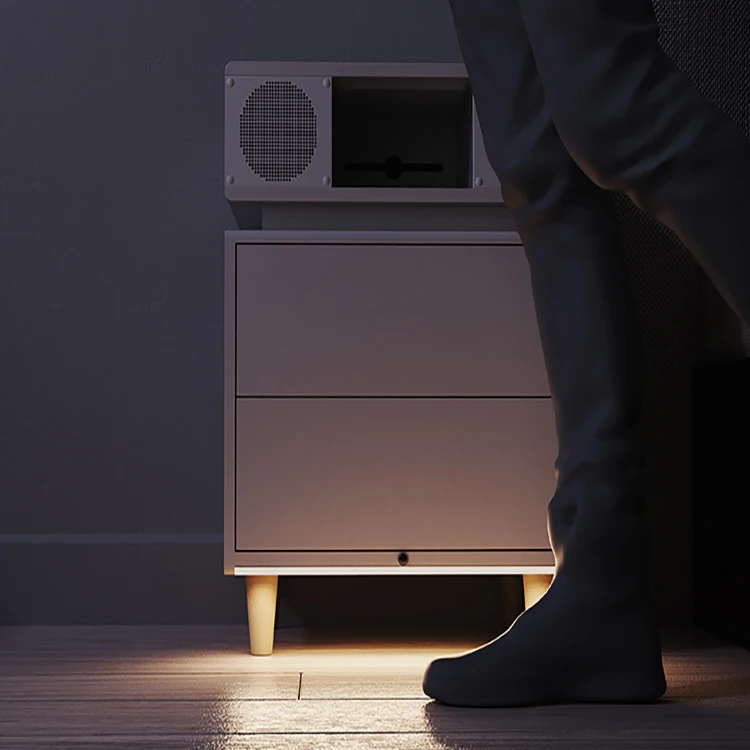 Nordic White Multifunctional RGB Atmosphere Light Wireless Charging Speaker Smart Nightstand Bedside Table Night Stand