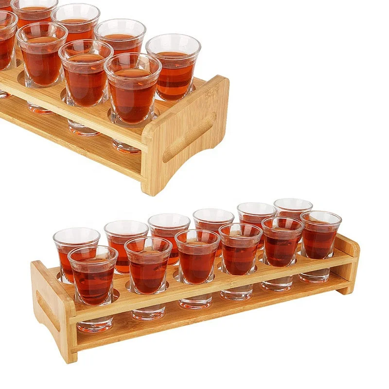 Bamboo Barware Tool  Beer Flight Board Whisky Liquor Shot Glass Tasting Serving Paddle Rack Wine Cup Holder Tray for Bar