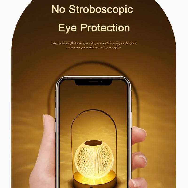 Indoor Bedroom Dining Room Round Table Lamp Warm Cold White Lighting Crystal Ball Night Dimmable Lamp Led Tap Light