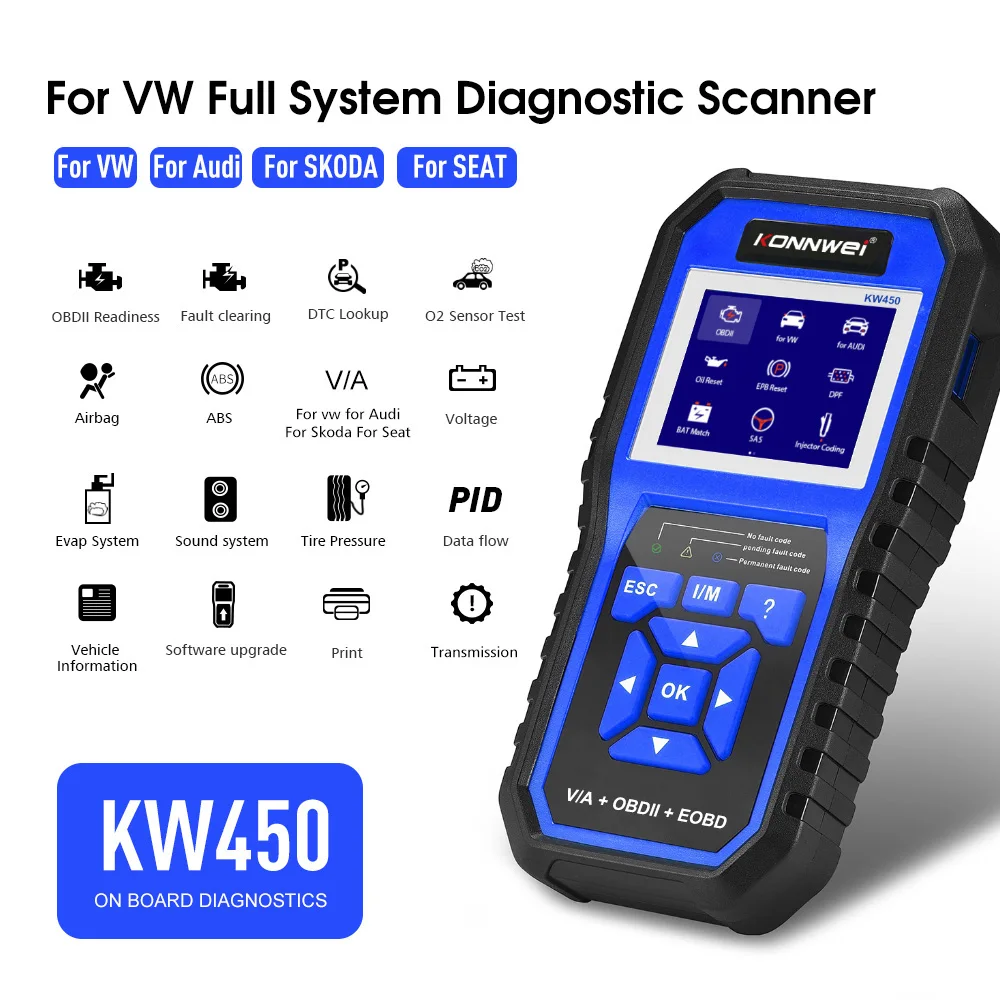 Factory Konnwei KW450 automotive scanner car full system diagnostic tool for Audi multiple car body scanner for Volkswagen