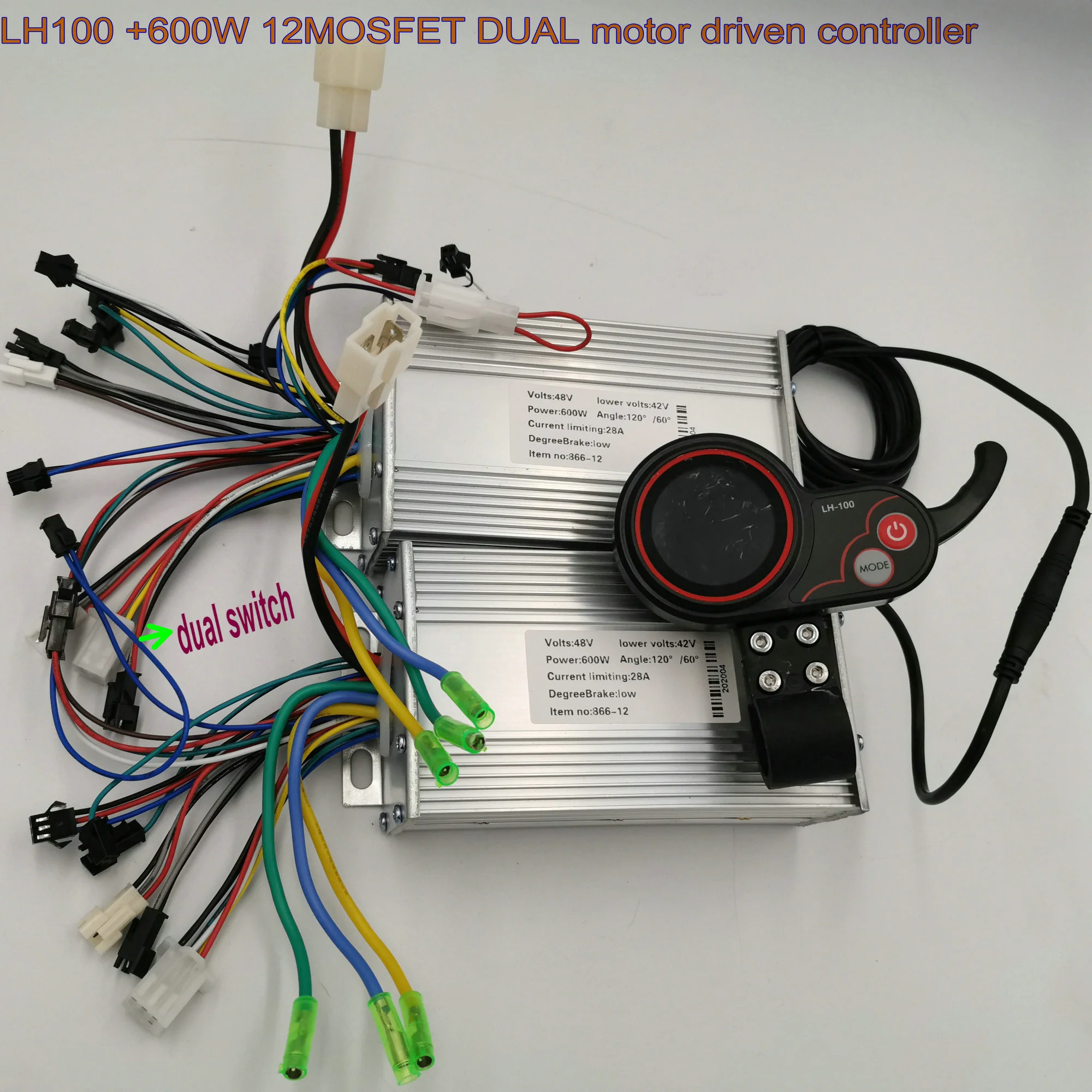 Dual Motor Driven Part 1*LCD Display+2*BLDC Controllers 24V36V48V60V400W-1200W For Electric Scooter Motorbike MTB Atv Snowmobile
