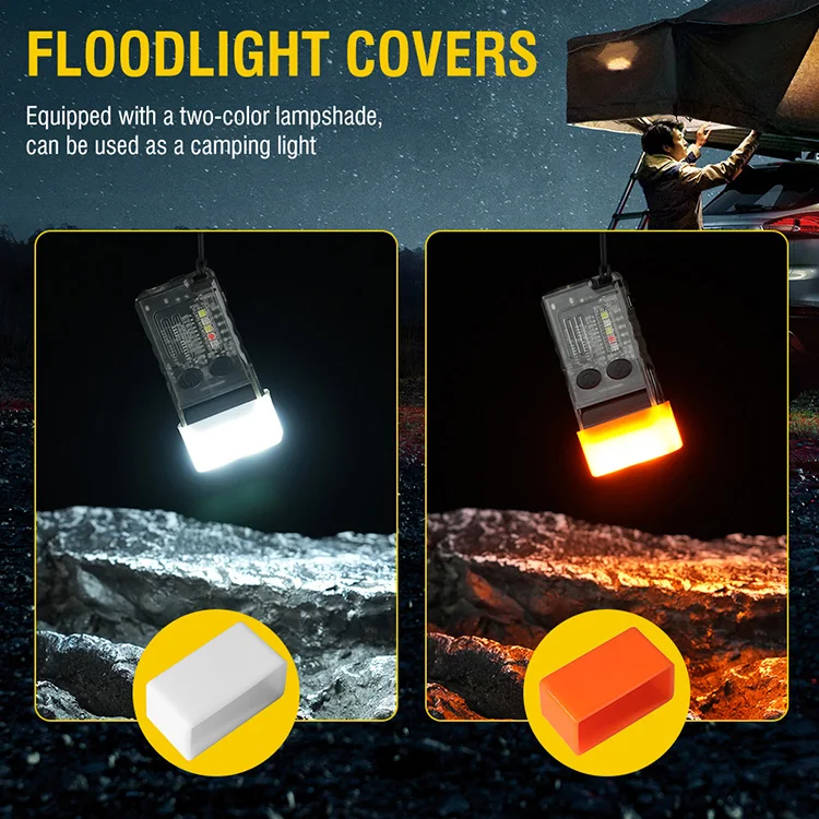 BORUiT V20 180Rotation Powerful LED Flashlight Keychain USB-C Rechargeable 13 Modes Multifunctional Torch Alarm Emergency Lamp