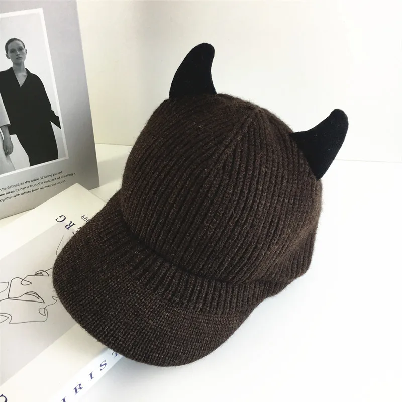 Winter New Lady Acrylic Knitted Hats Plain Color Female Youth Cute  Keep Warm Baseball Cap