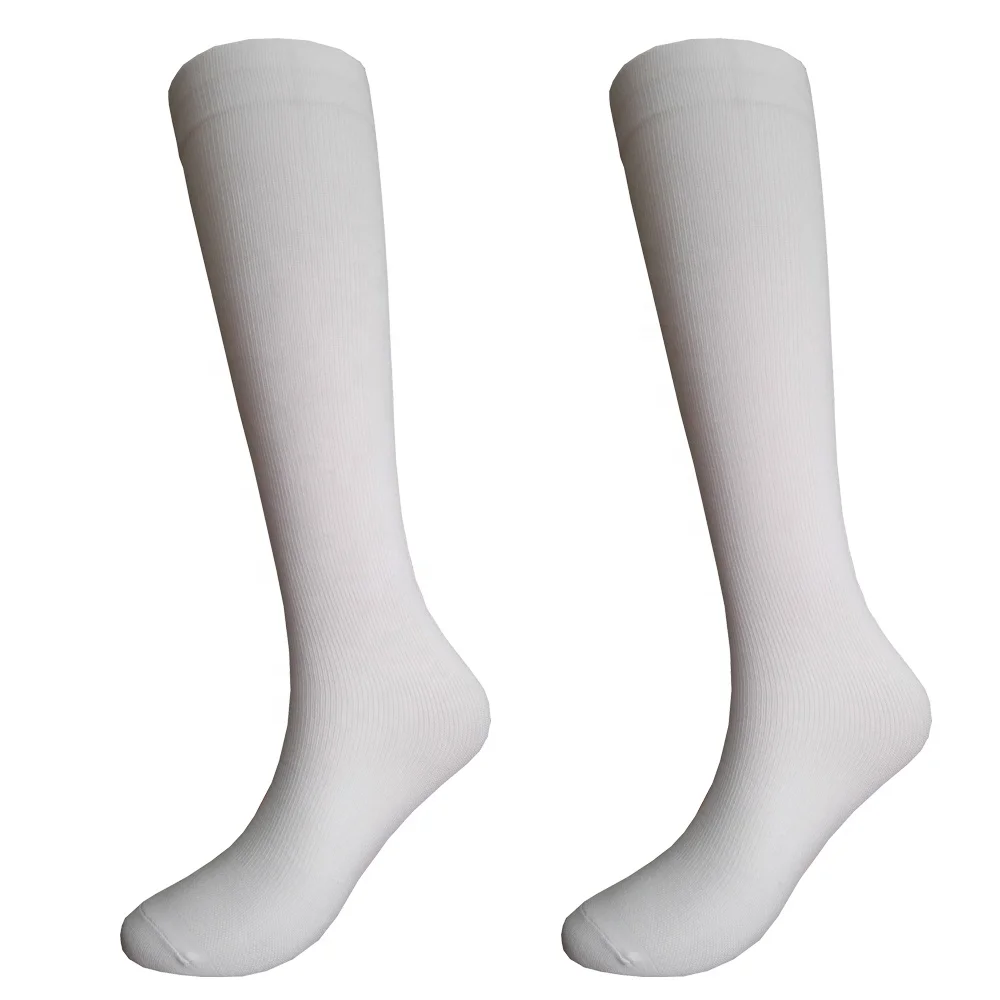 Stock sale 10-15mmhg White nylon knee high compression blank sublimation socks for printing
