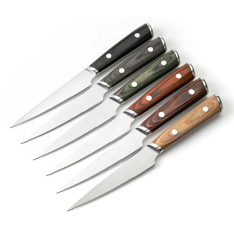 New design Lux Style Stainless Steel Wood Steak Knives set