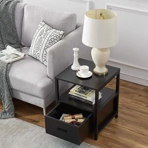 Best Selling with Removable  Side  Sofa Table for Bedroom and Living Room solid wood Black Night stand bedsides table