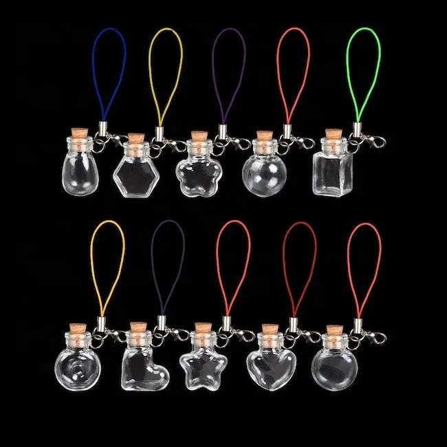 Mini Glass Bottles Key Chain Pendants Small Wishing Bottles with Cork Vial Arts Jars for Bracelets Gifts