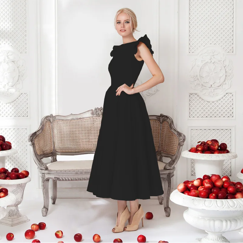 New French Style Retro Dress Elegant Ladies Wear Sleeveless Dress Hot Girl Solid Evening Dress Women