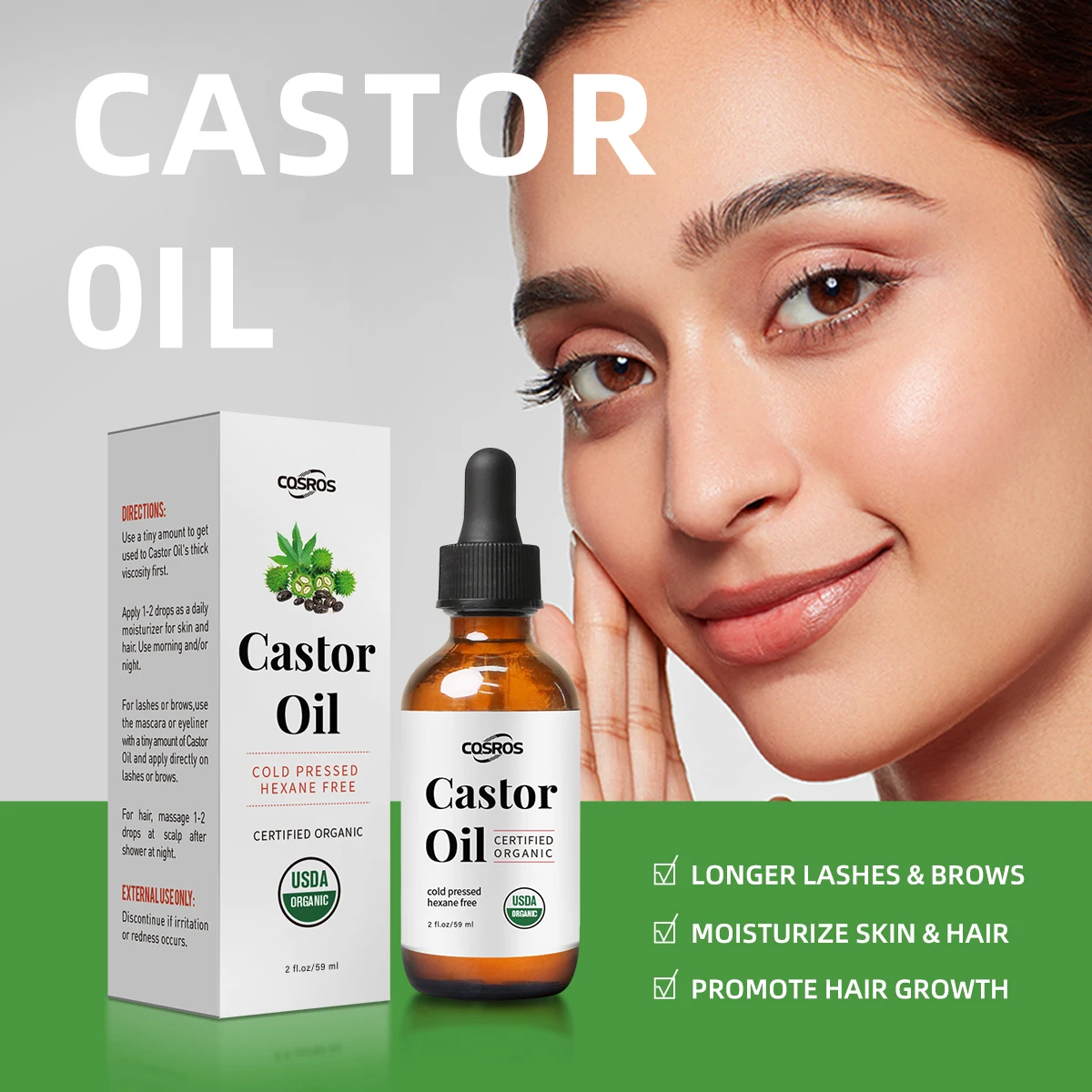100% Pure Natural Cold Pressed Black Castor Oil for Hair Growth, Eyebrows,Eyelashes, Nails and Skin