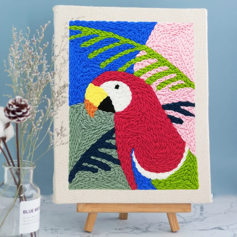 Wholesale Rug Hook Sets Lovely Parrot Animal Framed Professional Punch Needle Kit