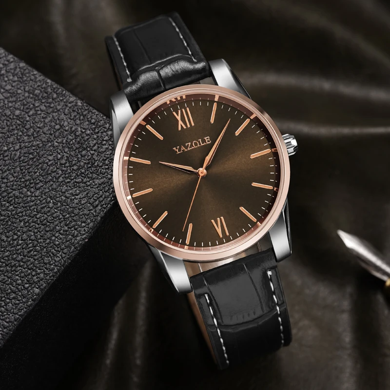 YAZOLE 542 fashion china mens quartz watch 2021 PU leather strap waterproofing analog display Simple Casual relogio musculino